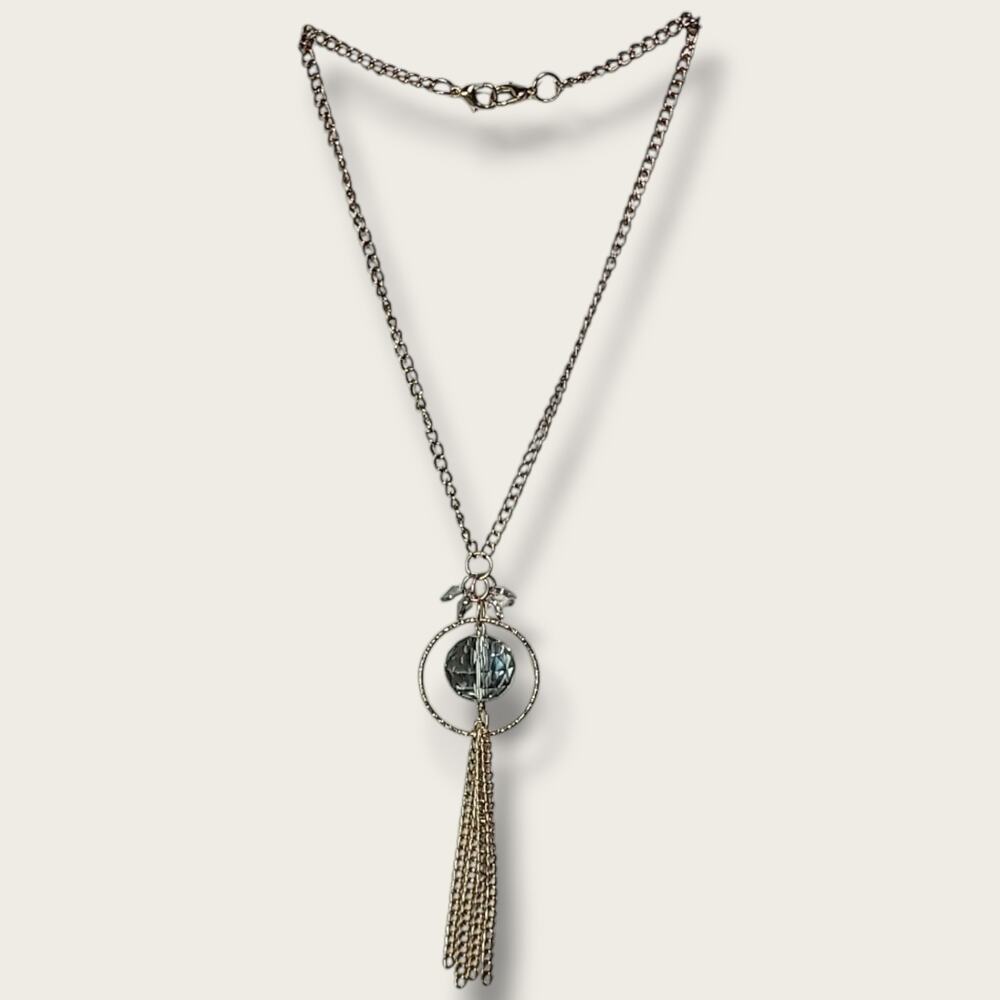 Vintage Gold Tone Crystal Glass Tassel Pendant Necklace 24"‎ - Picture 5 of 5